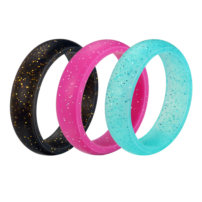 Untouchble Silicone Rings Wedding Bands for Women (Pack of 3 - Black, Pink, Blue)