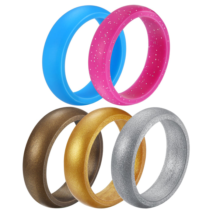 Untouchble Silicone Rings Wedding Bands for Women (Pack of 5 - Blue, Pink, Brown, Gold, Silver)