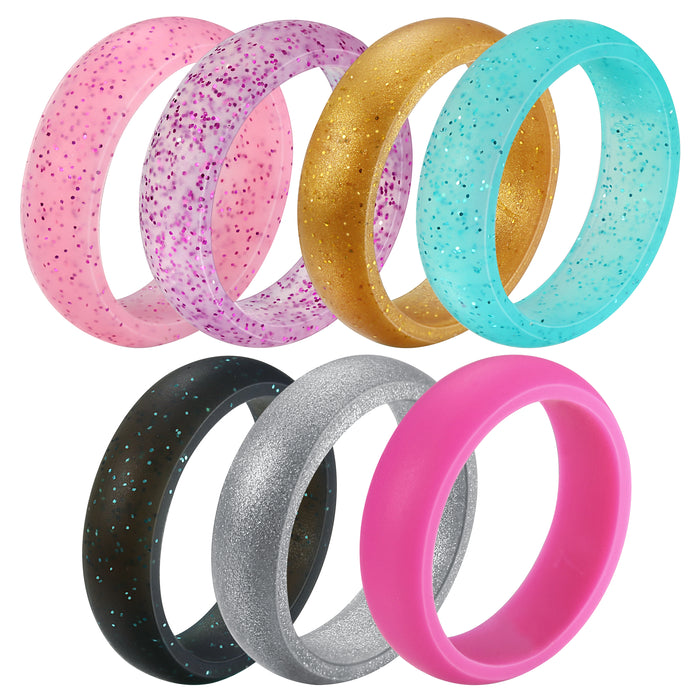 Untouchble Silicone Rings Wedding Bands for Women (Pack of 7 - Pink, Purple, Gold, Blue, Black, Silver, Pink)