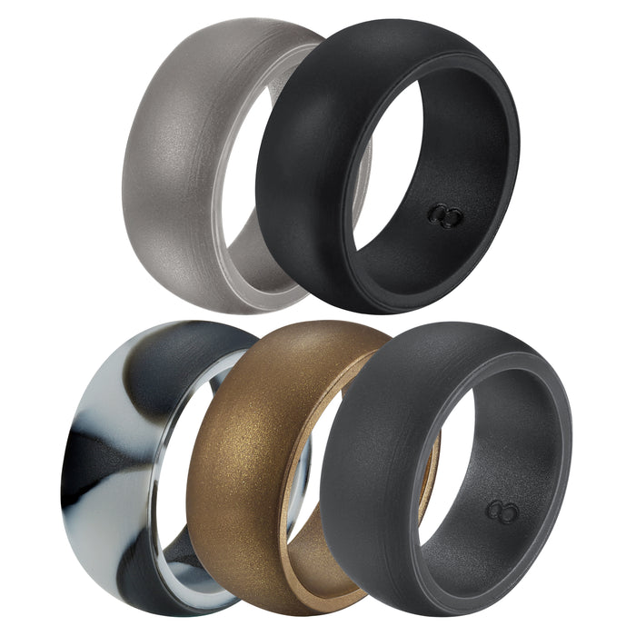 Untouchble Silicone Rings for Men Rubber Wedding Bands (Pack of 5 - Silver, Black, Black Camo, Brown, Gray)