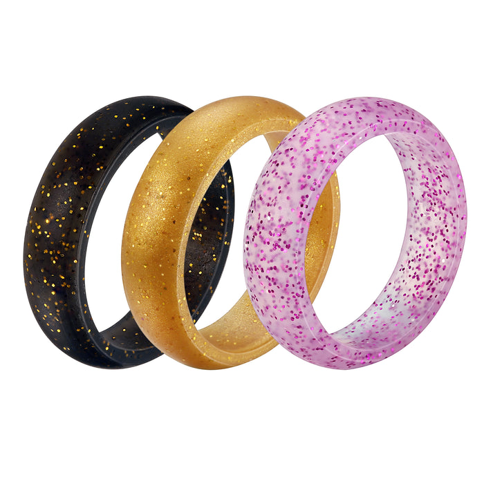 Untouchble Silicone Rings Wedding Bands for Women (Pack of 3 - Black, Gold, Purple)