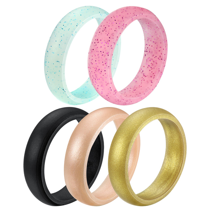 Untouchble Silicone Rings Wedding Bands for Women (Pack of 5 - Light Blue, Pink, Black, Skin Tone, Gold)