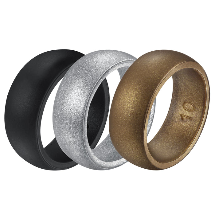 Untouchble Silicone Rings for Men Rubber Wedding Bands (Pack of 3 - Black, Silver, Brown)