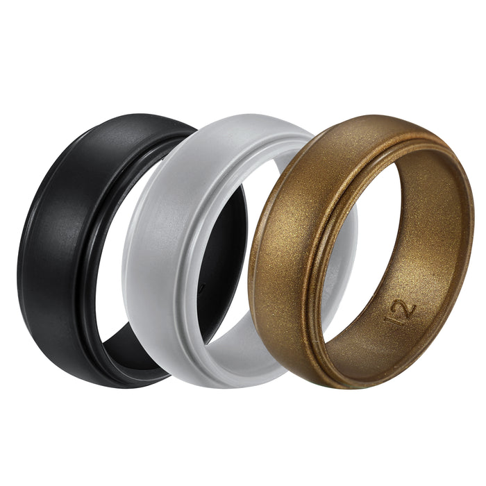 Untouchble Silicone Rings for Men Rubber Wedding Bands (Pack of 3 - Black, Silver, Brown)