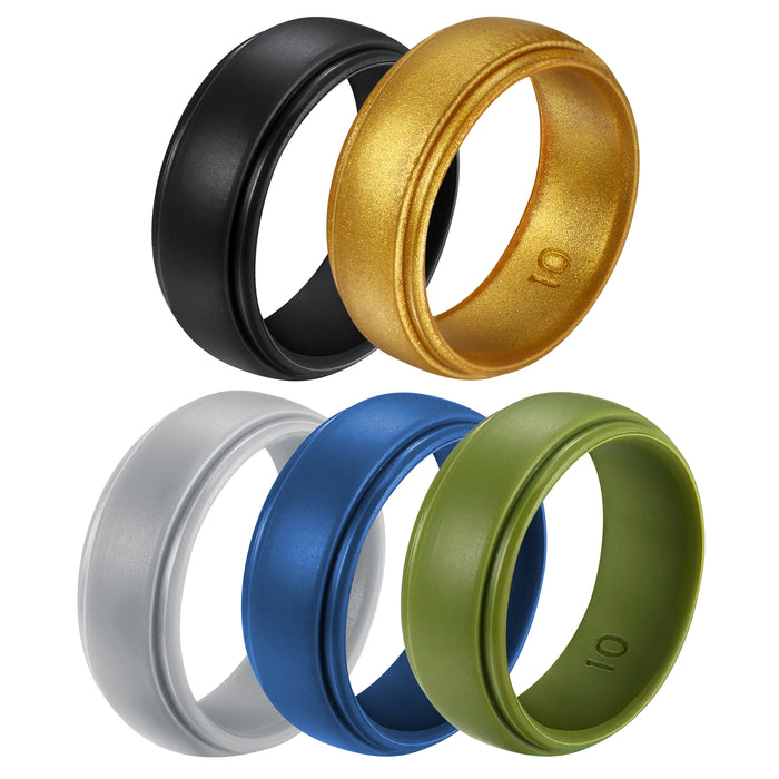 Untouchble Silicone Rings for Men Rubber Wedding Bands (Pack of 5 - Black, Gold, Silver, Blue, Green)