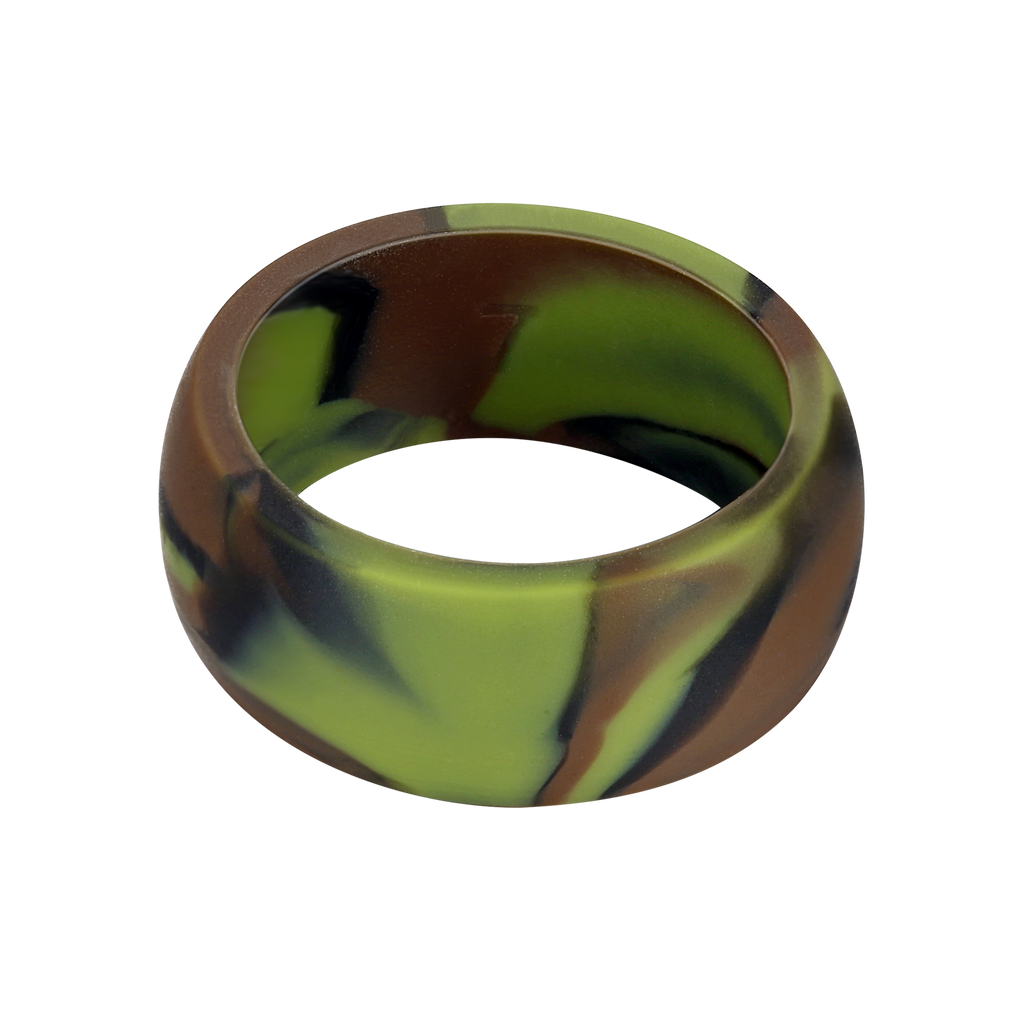 Untouchble Silicone Rings for Men Rubber Wedding Bands (Pack of 7 - Green Camo, Black, Green, Blue, Gold, Silver, Brown)