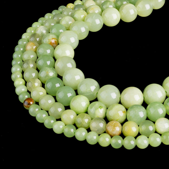 Green Flower Jade Smooth Round Loose Beads 4mm-12mm - 15.5" Strand