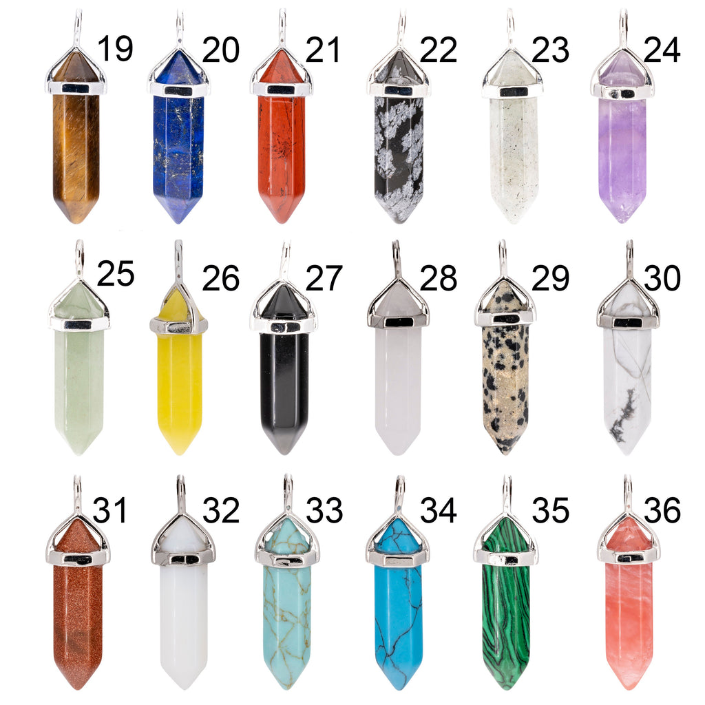 36 Stone Hexagon Healing Point Pendant Silver Bail, Crystal Pointed, Healing Crystal, Natural Gemstone, Crystal Pencil Point Necklace Charm