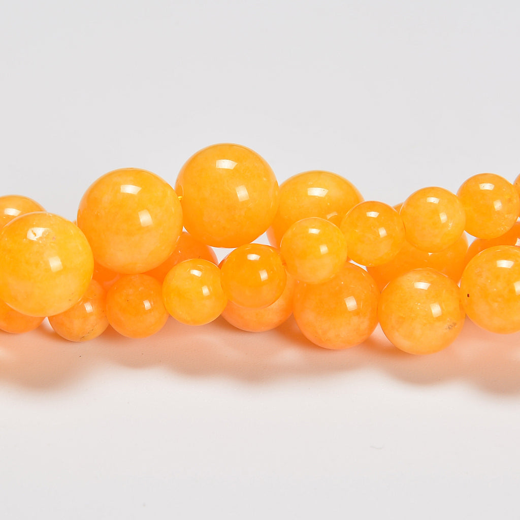 Yellow Cloudy Dyed Jade Smooth Round Loose Beads 6mm-12mm - 15.5" Strand