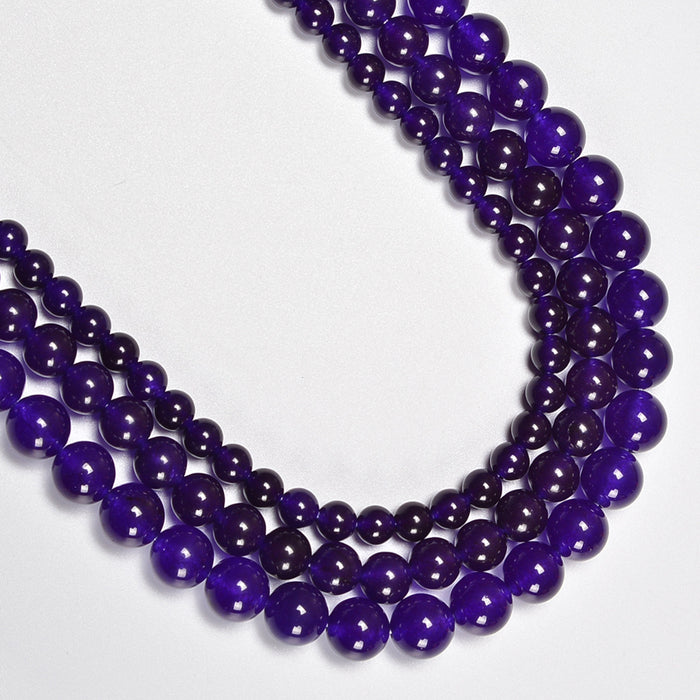 Purple Dyed Jade Smooth Round Loose Beads 4mm-12mm - 15.5" Strand