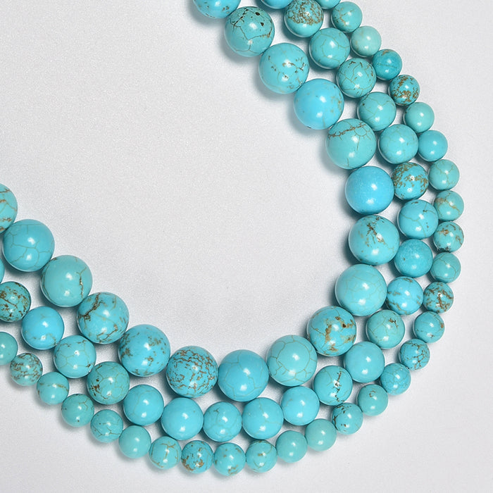 Chinese Blue Turquoise Smooth Round Loose Beads 4mm-12mm - 15.5" Strand
