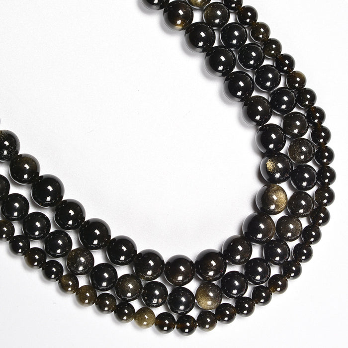 Gold Sheen Obsidian / Golden Obsidian Smooth Round Loose Beads 4mm-12mm - 15.5" Strand