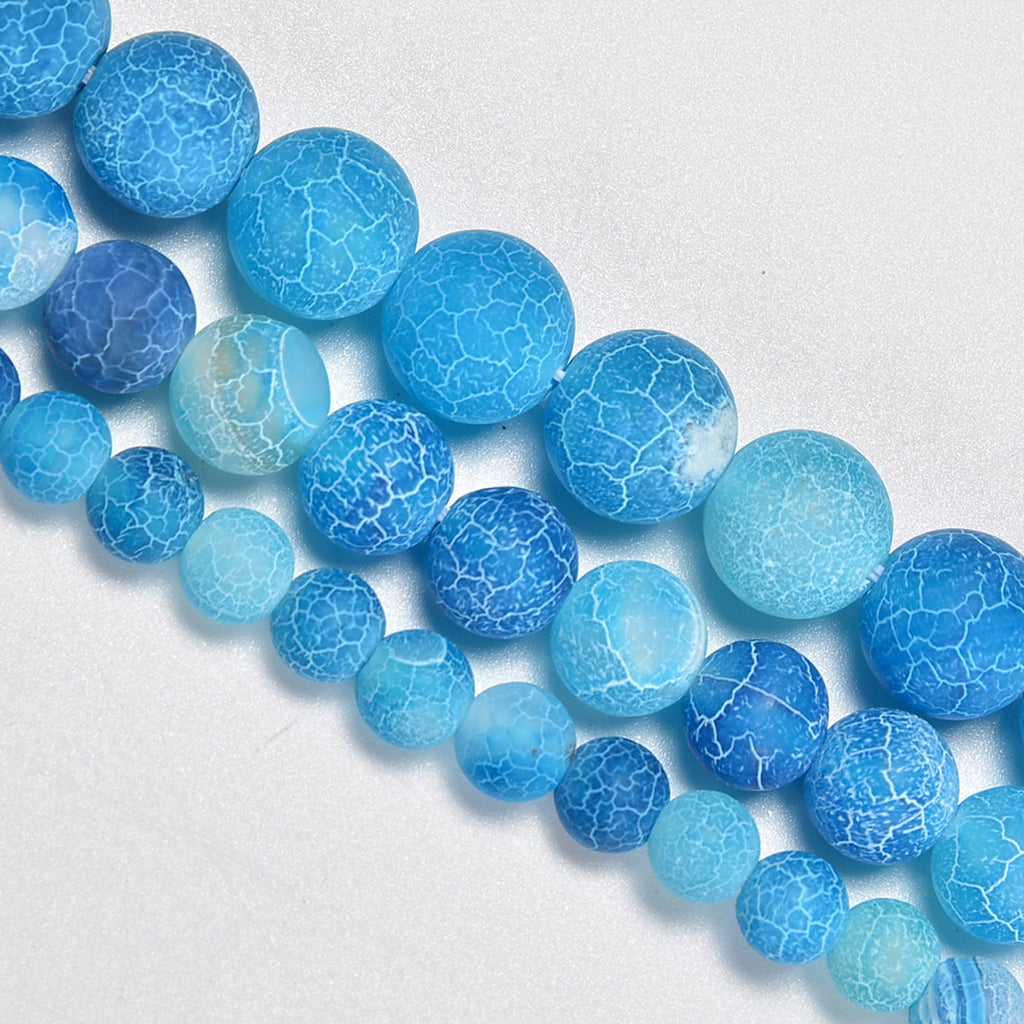Aqua Frost Fire Agate / Blue Frost Agate Matte Round Loose Beads 4mm-12mm - 15.5" Strand