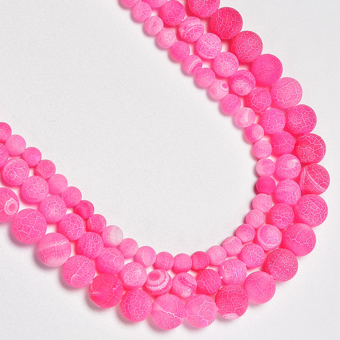 Fuchsia Frost Agate / Pink Frost Agate Matte Round Loose Beads 4mm-10mm - 15.5" Strand