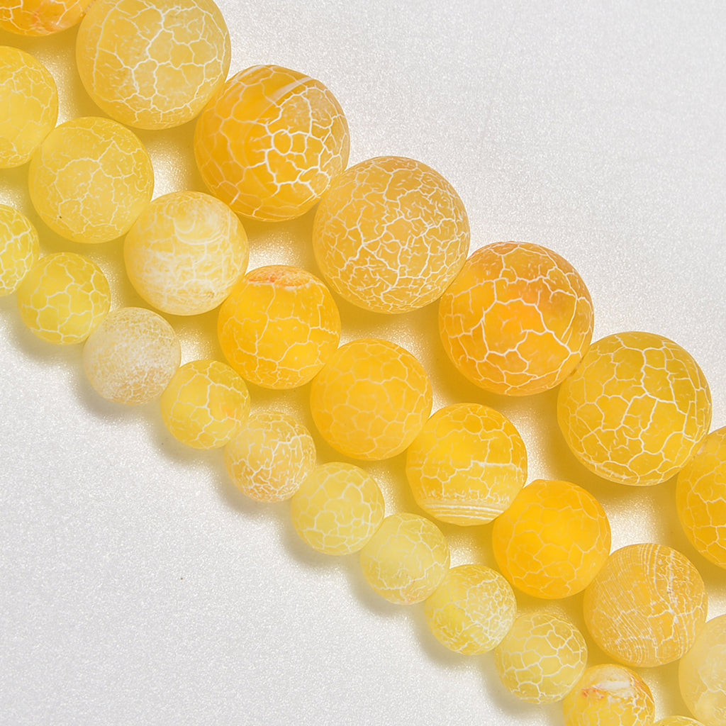 Yellow Frost Fire Agate Matte Round Loose Beads 4mm-12mm - 15.5" Strand