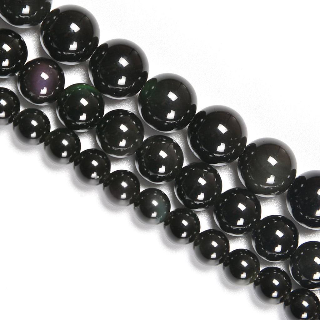 Rainbow Obsidian Smooth Round Loose Beads 4mm-12mm - 15.5" Strand