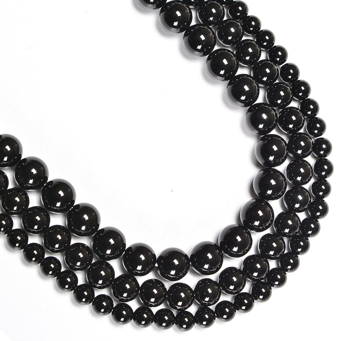 Black Onyx Smooth Round Loose Beads 4mm-12mm - 15.5" Strand