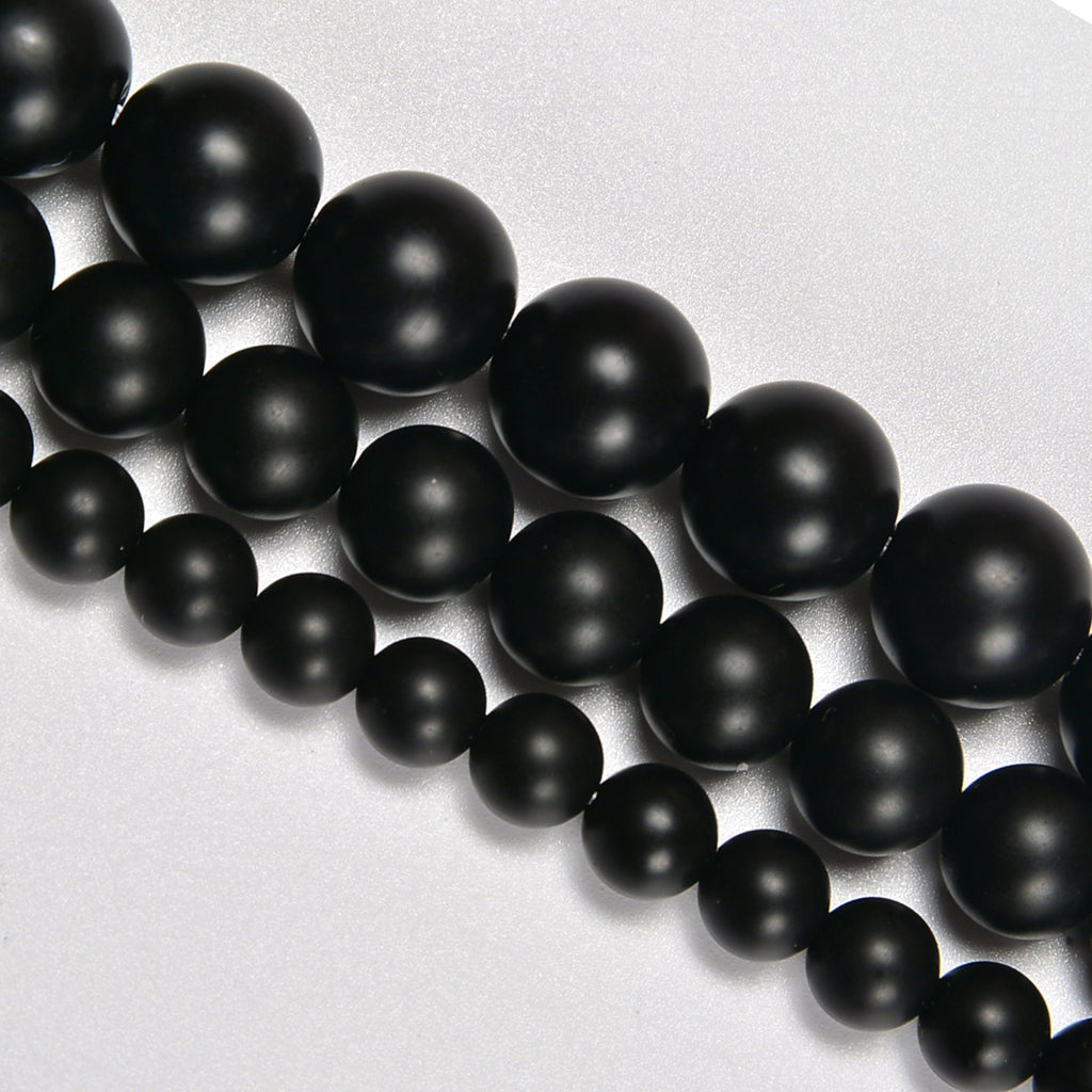 Black Onyx Matte Round Loose Beads 4mm-12mm - 15.5" Strand