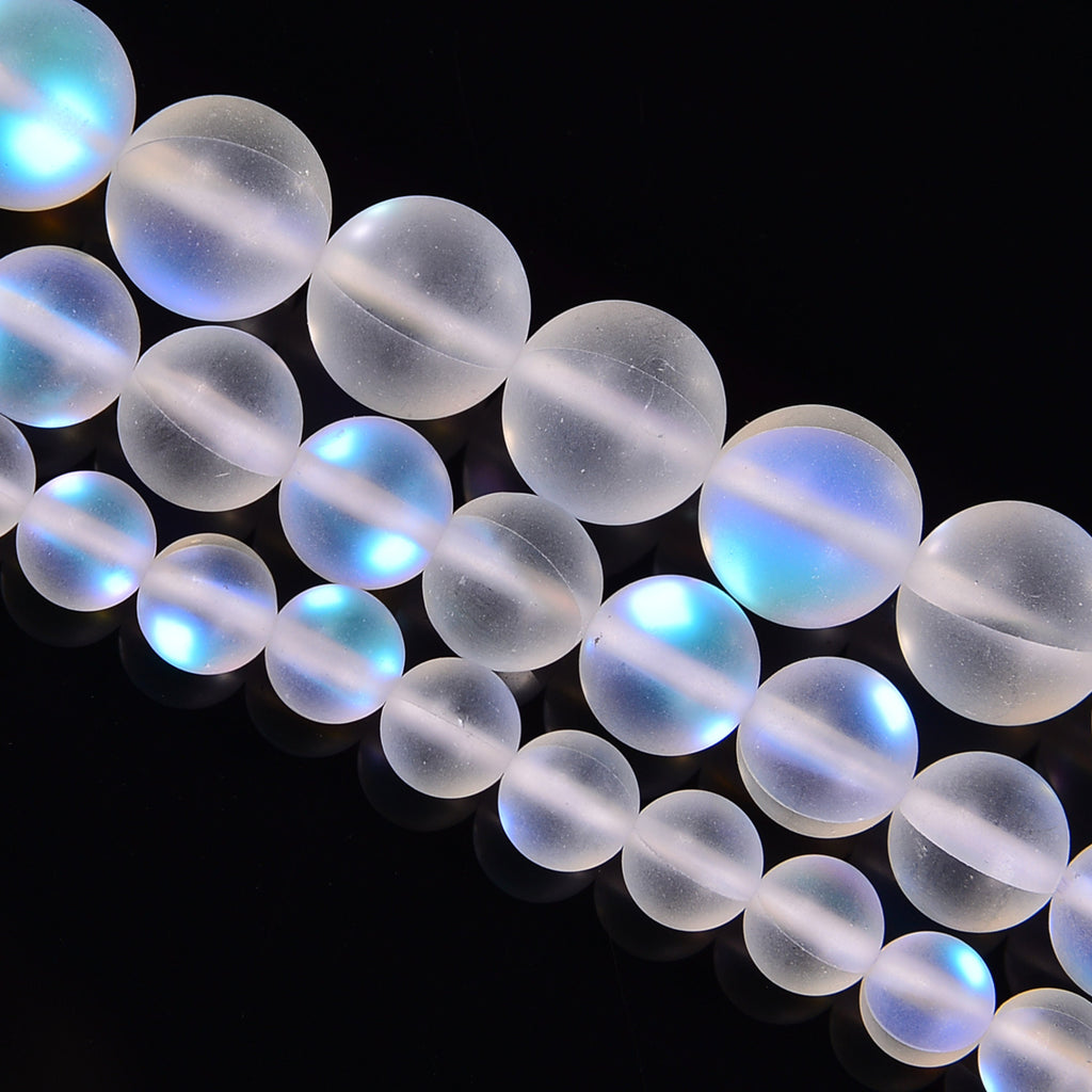 Clear Mystic Aura Mermaid Glass Matte Round Loose Beads 6mm-10mm - 15.5" Strand