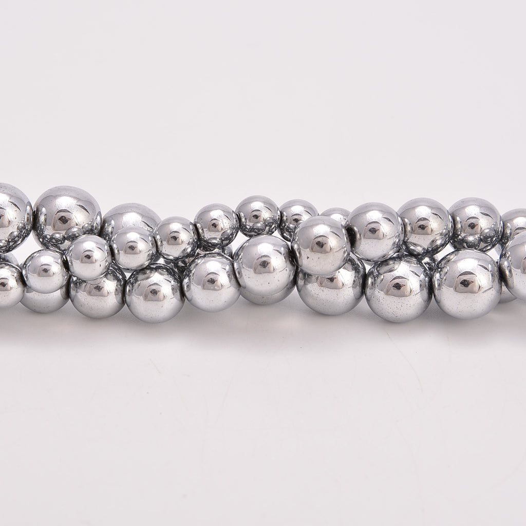 Silver Hematite Smooth Round Loose Beads 4mm-10mm - 15.5" Strand