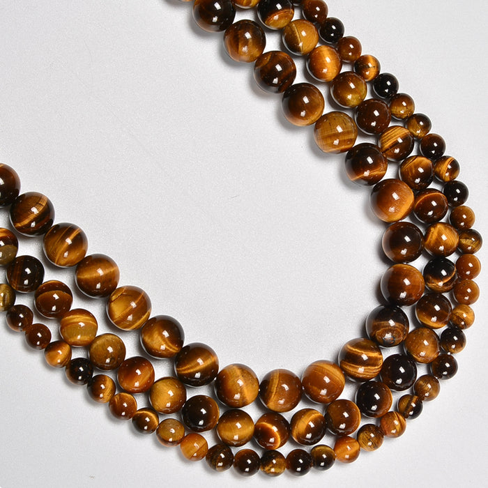 AA Yellow Tiger's Eye Smooth Round Loose Beads 4mm-12mm - 15.5" Strand
