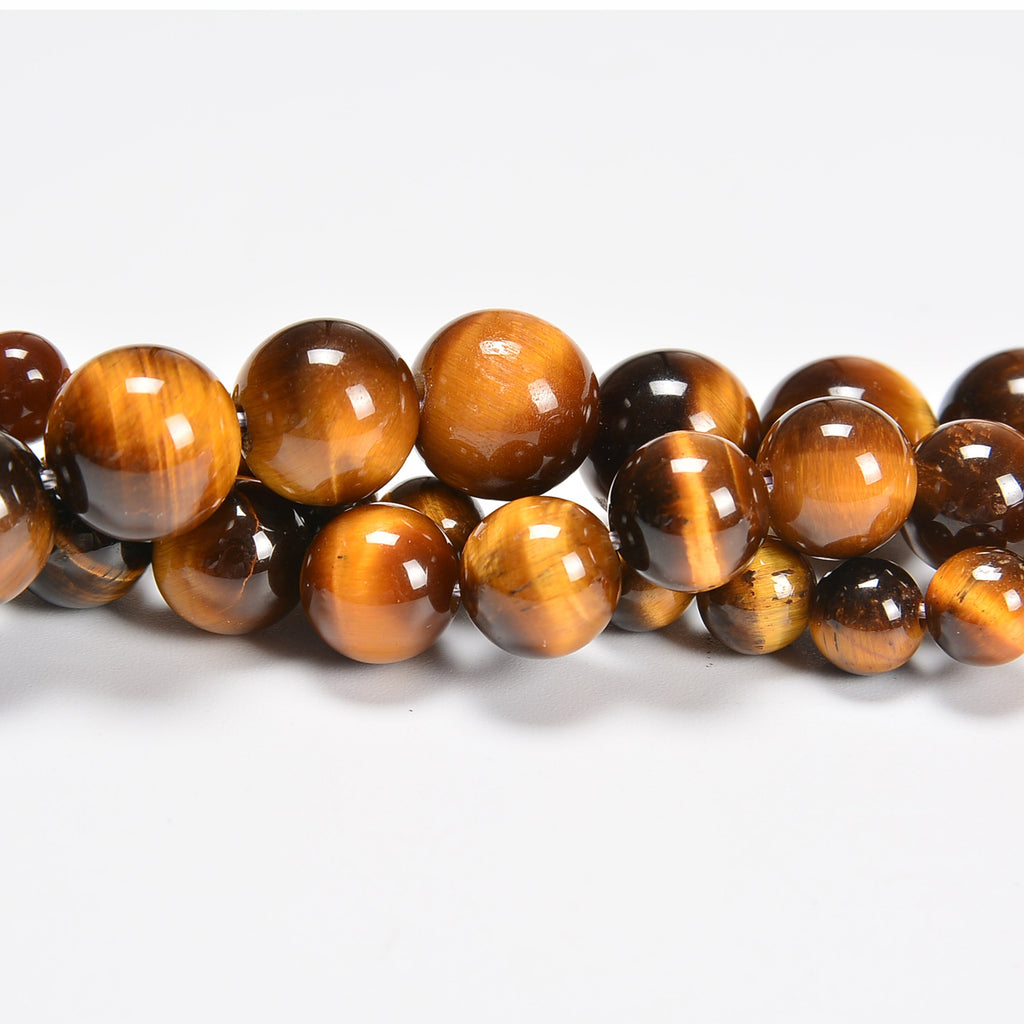 AA Yellow Tiger's Eye Smooth Round Loose Beads 4mm-12mm - 15.5" Strand