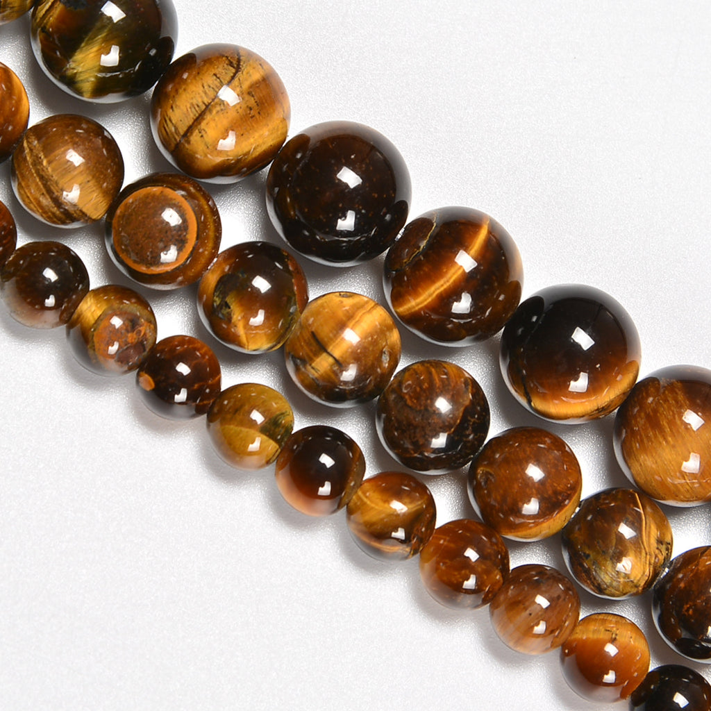 AB+ Yellow Tiger's Eye Smooth Round Loose Beads 4mm-12mm - 15.5" Strand