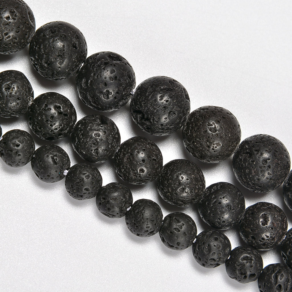 Black Lava Rock Stone / Black Lava Stone Round Loose Beads 4mm-12mm - 15.5" Strand