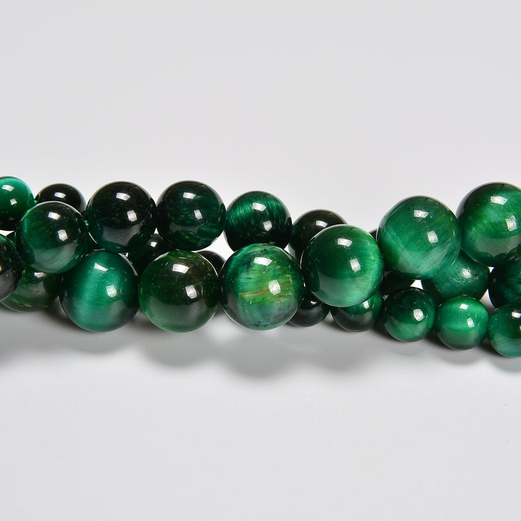 Green Tiger's Eye Smooth Round Loose Beads 4mm-12mm - 15.5" Strand