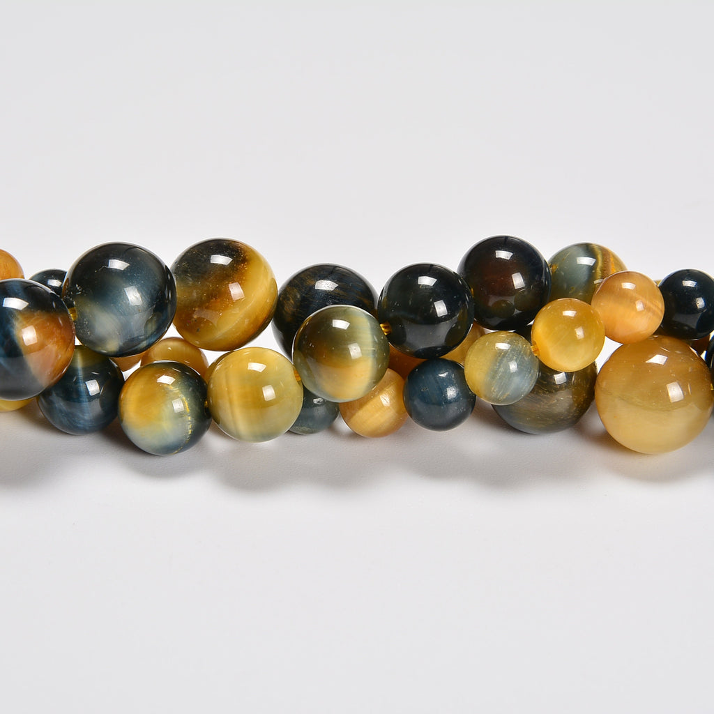 Blue Gold Tiger's Eye Smooth Round Loose Beads 4mm-12mm - 15.5" Strand