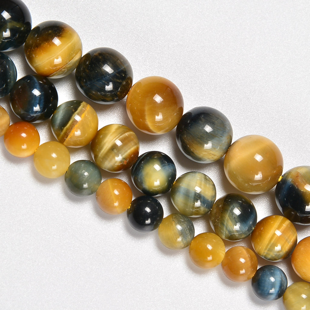 Blue Gold Tiger's Eye Smooth Round Loose Beads 4mm-12mm - 15.5" Strand