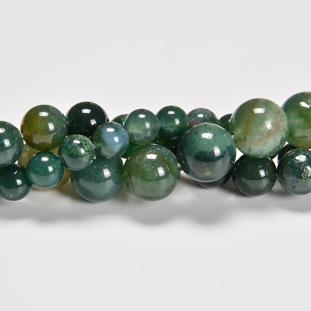 Moss Agate Smooth Round Loose Beads 4mm-12mm - 15.5" Strand
