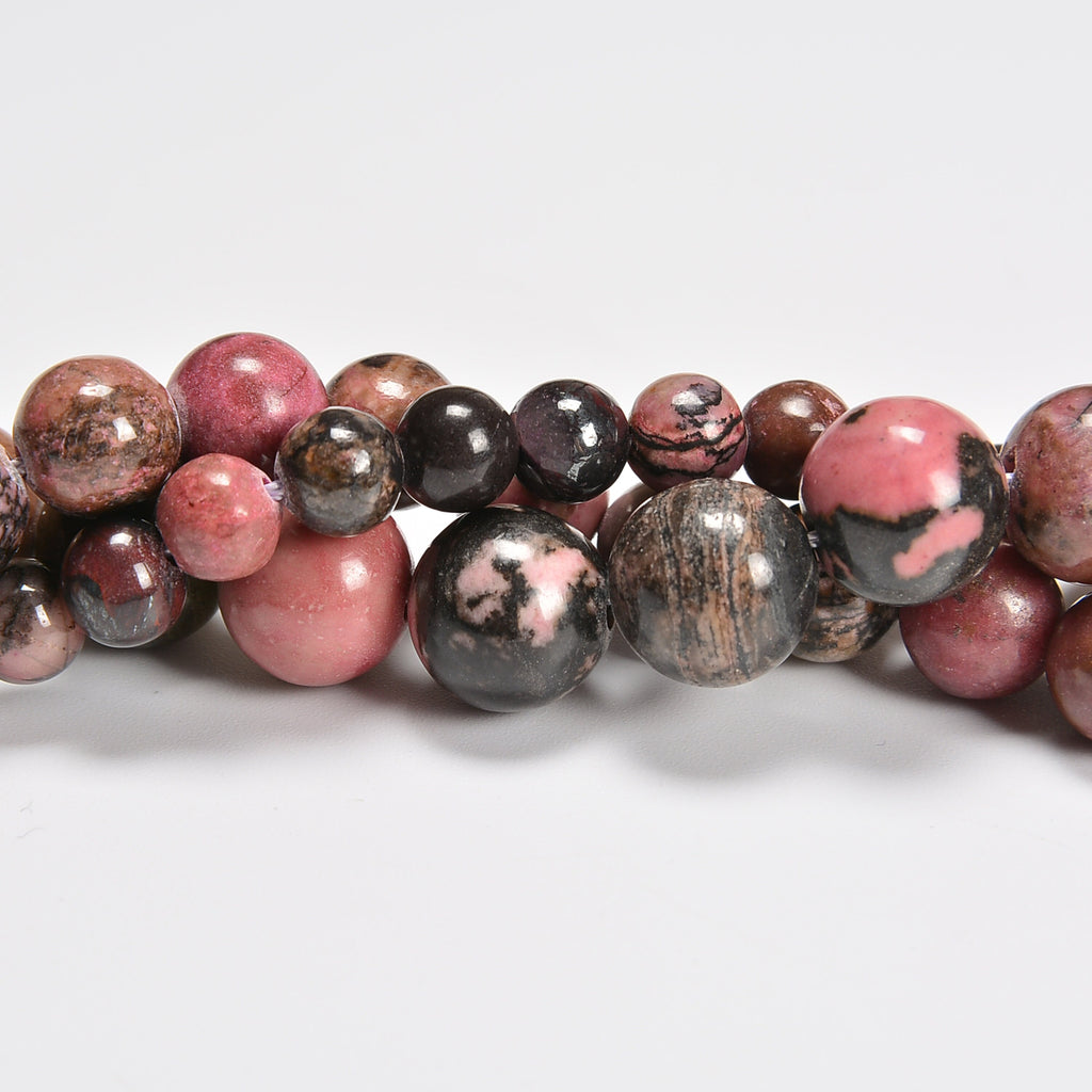 Multi Rhodonite Smooth Round Loose Beads 4mm-12mm - 15.5" Strand