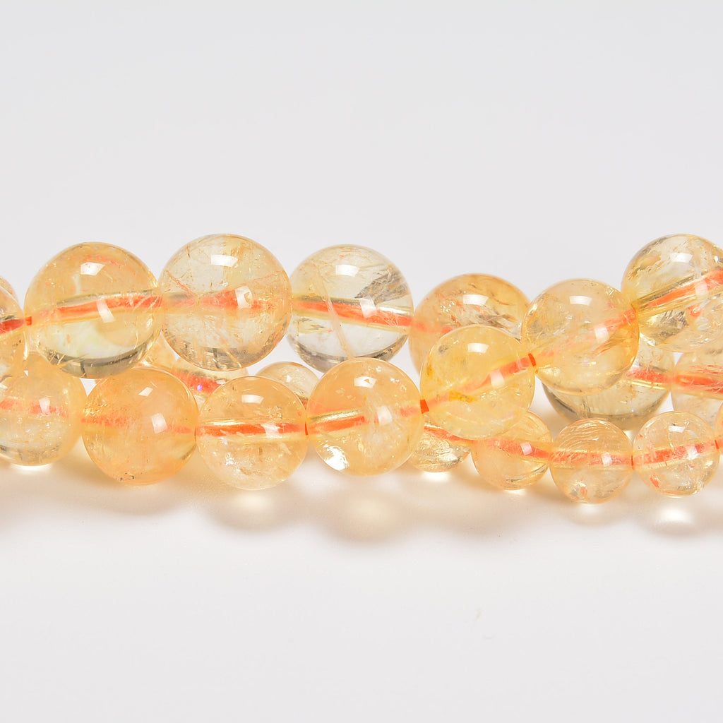 Natural Citrine Smooth Round Loose Beads 6mm-10mm - 15.5" Strand