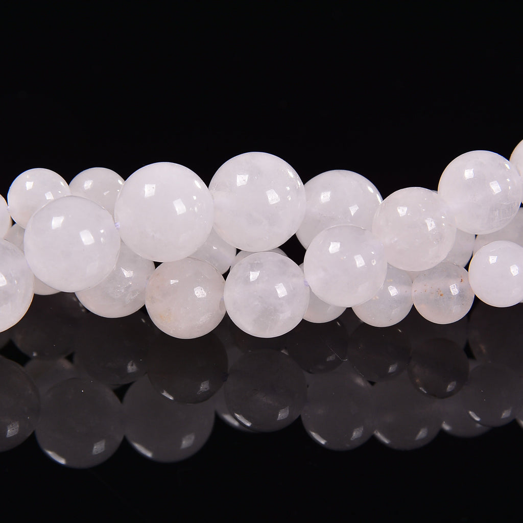 White Jade Smooth Round Loose Beads 4mm-12mm - 15.5" Strand