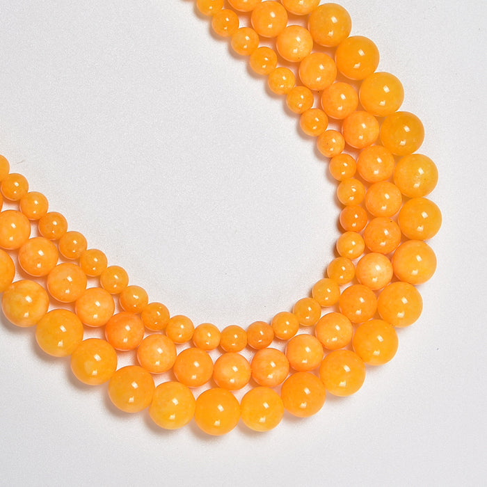 Yellow Cloudy Dyed Jade Smooth Round Loose Beads 6mm-12mm - 15.5" Strand