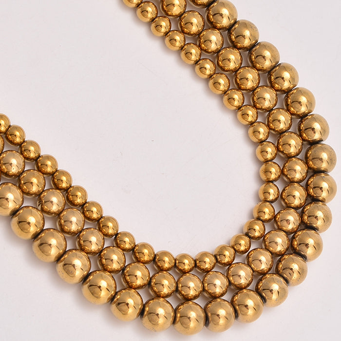 Gold Hematite Smooth Round Loose Beads 4mm-10mm - 15.5" Strand