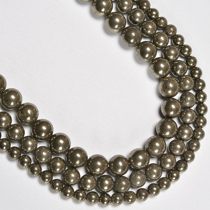 Pyrite Smooth Round Loose Beads 4mm-10mm - 15.5" Strand