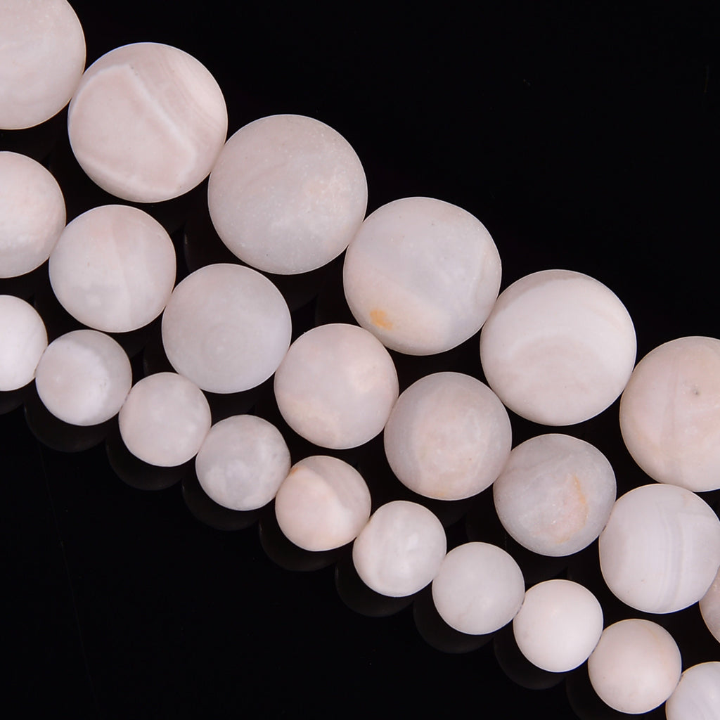Cream Lace Agate Matte Round Loose Beads 4mm-10mm - 15.5" Strand