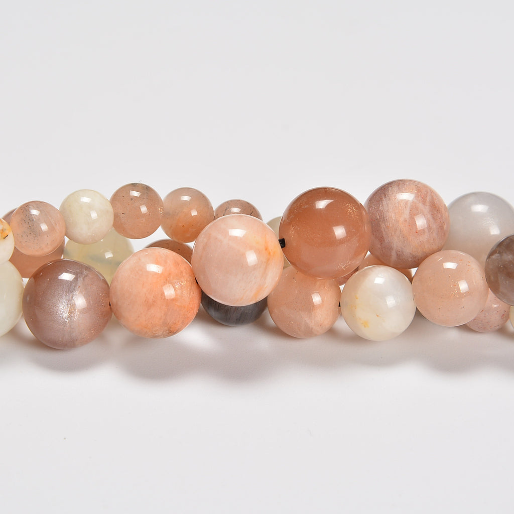Multi Peach Moonstone Smooth Round Loose Beads 4mm-12mm - 15.5" Strand