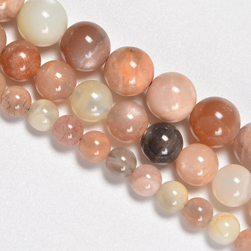 Multi Peach Moonstone Smooth Round Loose Beads 4mm-12mm - 15.5" Strand