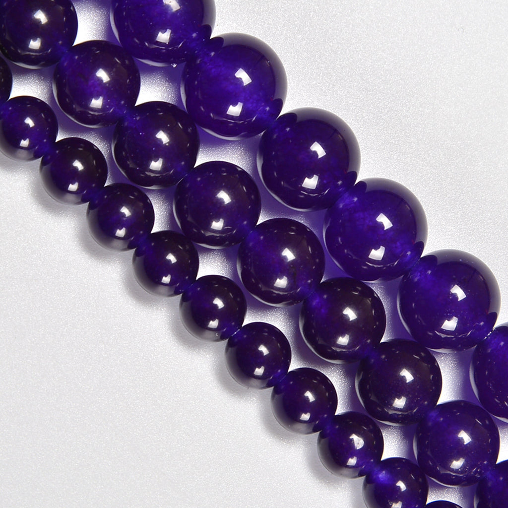 Purple Dyed Jade Smooth Round Loose Beads 4mm-12mm - 15.5" Strand