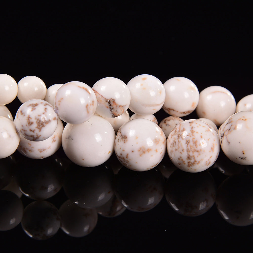 Chinese White Turquoise Smooth Round Loose Beads 4mm-12mm - 15.5" Strand
