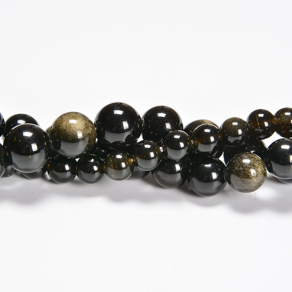 Gold Sheen Obsidian / Golden Obsidian Smooth Round Loose Beads 4mm-12mm - 15.5" Strand
