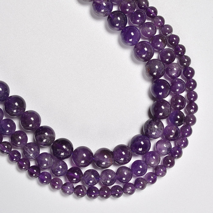 Amethyst Smooth Round Loose Beads 4mm-12mm - 15.5" Strand