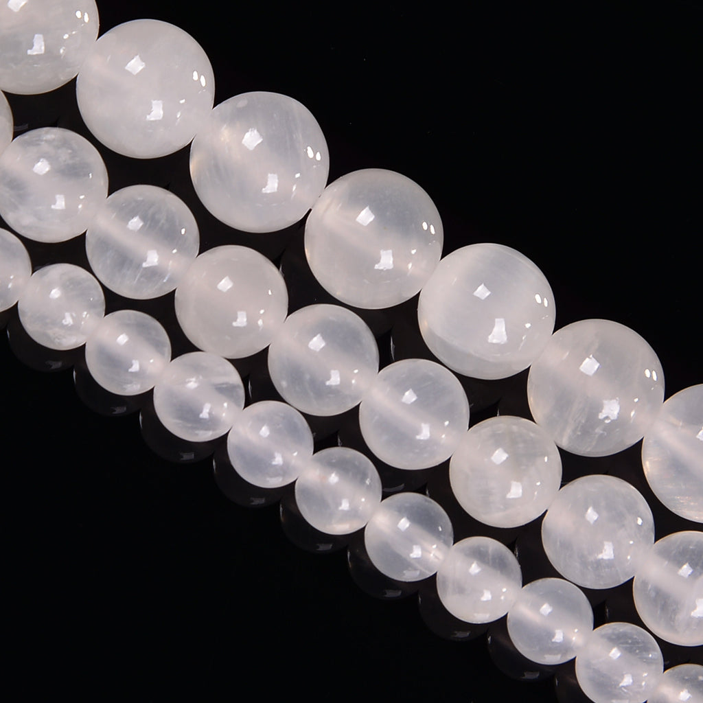 White Calcite Smooth Round Loose Beads 4mm-12mm - 15.5" Strand