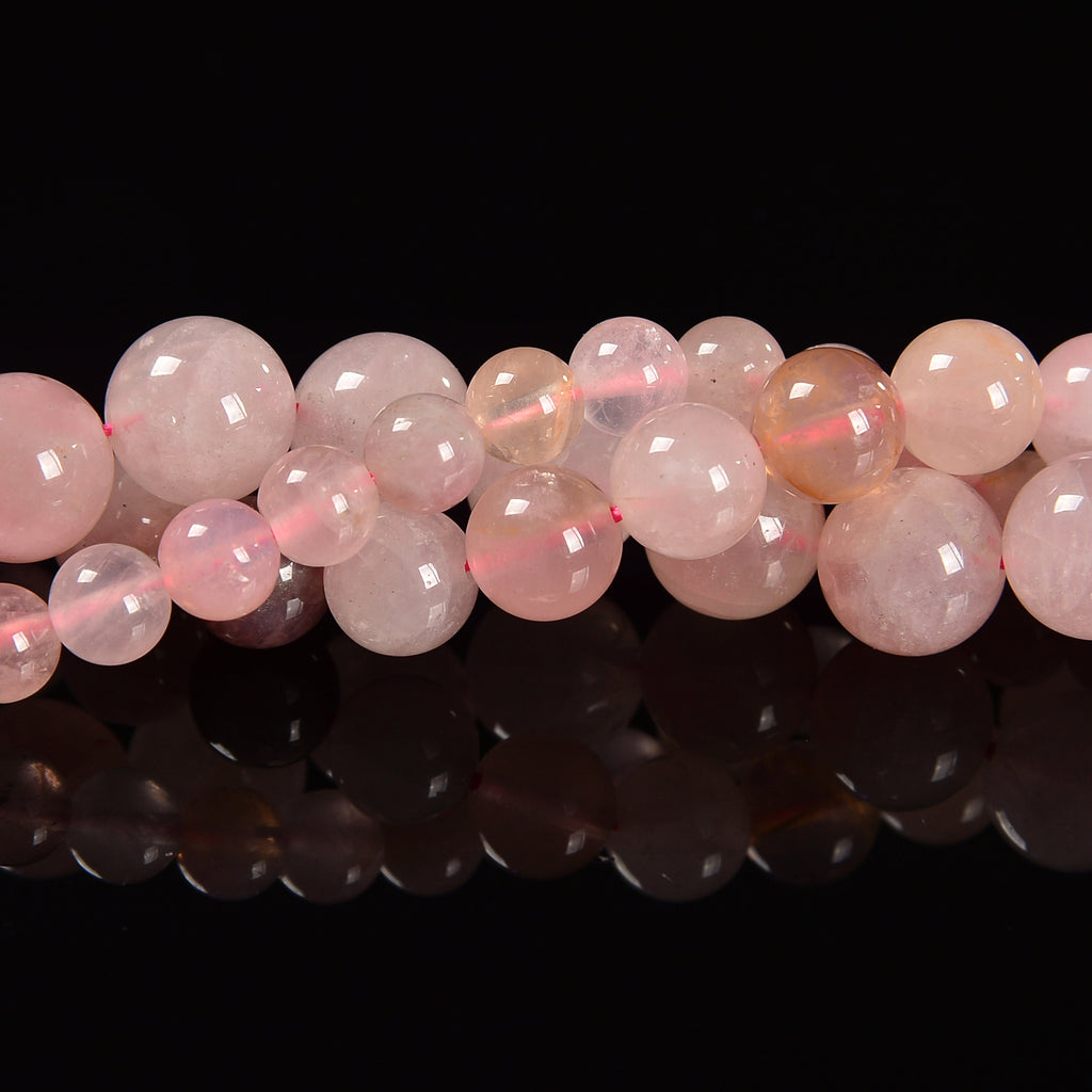 Multi Madagascar Rose Quartz Smooth Round Loose Beads 6mm-10mm - 15.5" Strand
