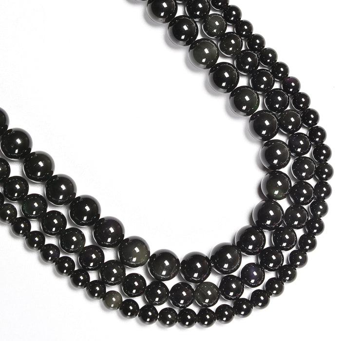 Rainbow Obsidian Smooth Round Loose Beads 4mm-12mm - 15.5" Strand