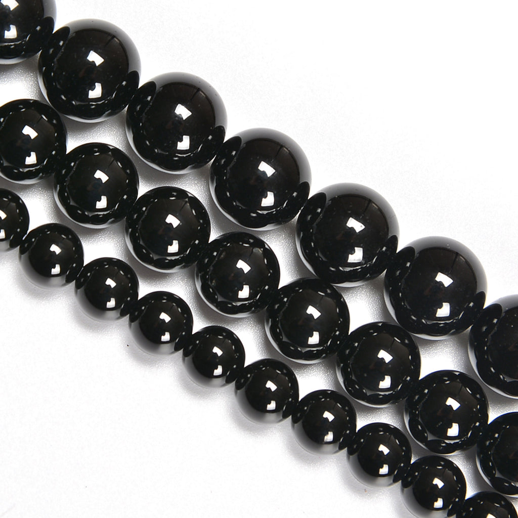 Black Onyx Smooth Round Loose Beads 4mm-12mm - 15.5" Strand