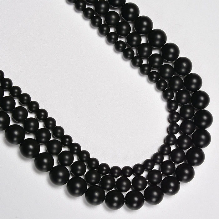 Black Onyx Matte Round Loose Beads 4mm-12mm - 15.5" Strand